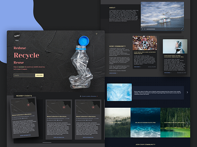 Fighting Plastic Pollution black blue dark mode design events facts inter ui landing page plastic pollution ui