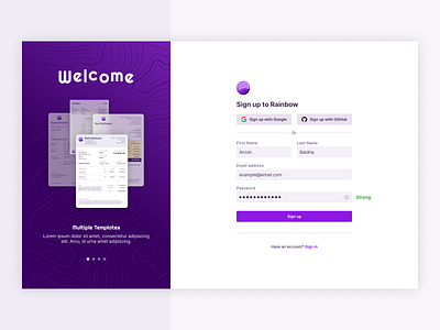 Sign up page app design form invoice template invoicing product design purple rainbow sign in sign up typography ui ux web app web design