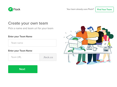 Teams in Flock chat color flock form illustration onboarding people team ui ux