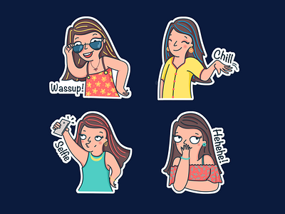 Sticker set for Flock chat cute expressions faces flock girl illustration people sticker