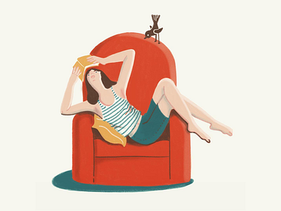 Reader's bliss | Illustration bird chill girl illustration lineart love nature reader reading relax