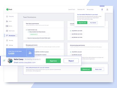 Team Permissions - Admin panel for Flock admin chat dashboard interface people permissions settings team ui ux