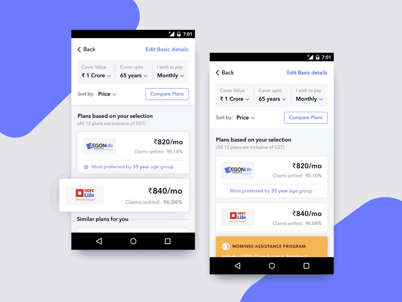 Insurance - Pricing And Benefits app benefits cards cards design clean design insurance life mobile mobile app termlife typography ui ux