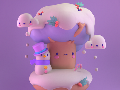 Arbolito kawaii 3d c4d cute ilustración ilustration kawaii