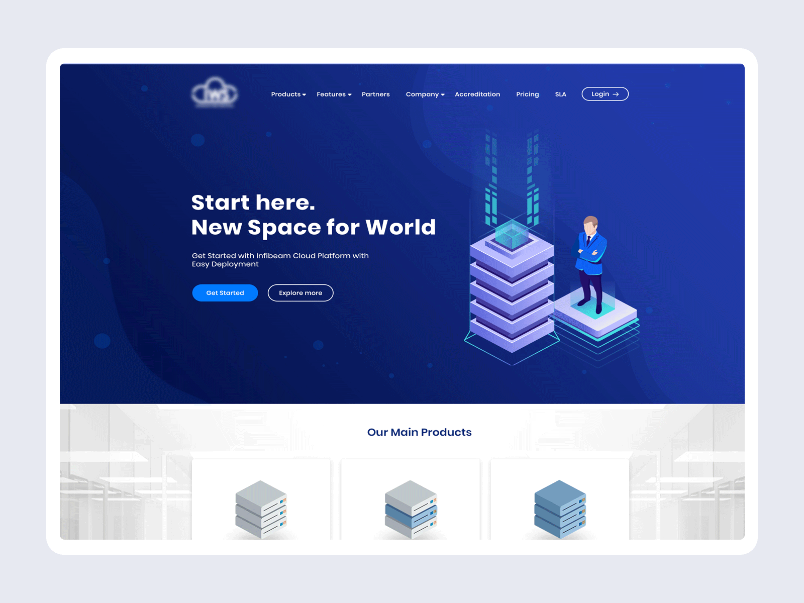 Cloud Hosting Landing Page bootstrap branding business cloud homepage hosting design ecommerce flat hosting template icon illustration landing page server technology typography ui vector web