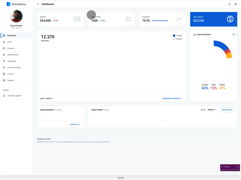 Brainalytica - Material React Dashboard account profile page brainalytica clean dashboard dashboard dashboard app dashboard template devias free template material material dashboard modern dashboard react settings page user page user profile page