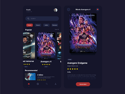 Movie App web UI Screens