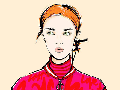 redhead thinking branding character design fashion illustration person vector