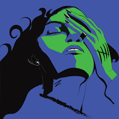 Distressed blue face green hand illustration illustration art illustrator person vector