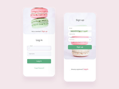 sweets App sign up/log in screen