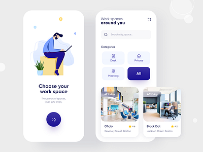 Cowork space/office booking App design app booking coworking coworking space dailyui design figma illustration landing page layout design meeting mobile mobile app product design teamwork ui ux work workspace