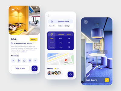 Cowork space/office booking App design app booking dailyui figma freelance map map design meeting mobile mobile app office product design remote tour ui ui design ux work workspace