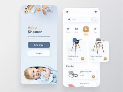 Baby accessories App 3ddesign accessories app baby baby shower branding chair dailyui ecommerce figma login mobile mobile app product design shopper shopping app trendy ui uidesign ux