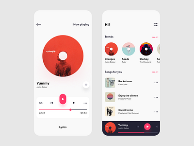 Music Player app app design clean clear daily ui dailyui design flat light minimal minimalist mobile ui music music app music player musicplayer player ui