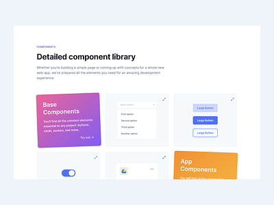 Webpixels.io: Detailed Component Library Section clean clean design coded template components desktop features flat futuristic gradient hero jablonka minimalistic real real design rocketgirl transparent trend 2021 ui uiux webpage