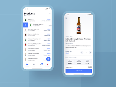 OrderEZ / Products app blue blue and white cart clean delivery design distribution filter ios management minimal mobile order order management product product management ui ux