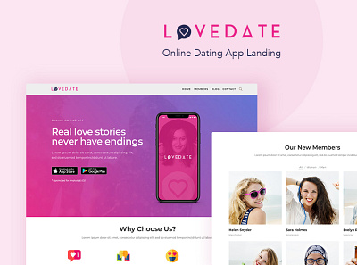 Love Date - WordPress Theme for App Dating Landing app landing page dating website gutenberg wordpress theme