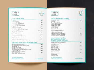 Creme Cafe Menu branding brandmark coffeeshop logo logomark logotype menu sign stationery symbol