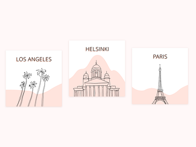 City illustrations - Los Angeles Helsinki Paris