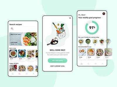 Cooking motivation app with recipes app application cook cooking flat food food illustration healthy kitchen mobile mobile app motivation recipe ui ui design ux