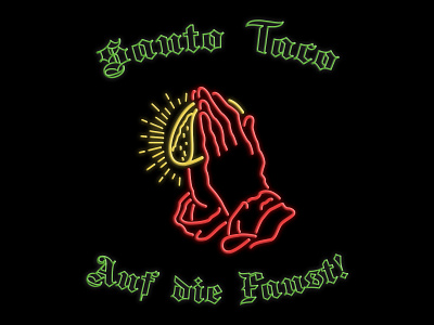 Santo Taco - Auf die Faust branding identity illustration line mexico neon praying hands taco tshirt