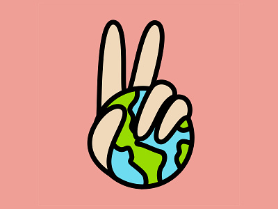 World Peace bold lines colorful earth earth day eye candy eye catching illustration logo peace peace sign pink planet earth simple simple design simple logo simplicity t shirt design v sign vector world