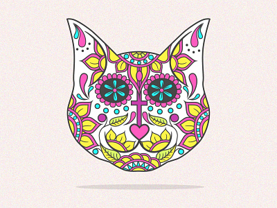 Sugar Skull Cat bold lines calavera cat colourful cute day of the dead design dia de los muertos illustration intricate kitty mexican spanish sugar skull vector