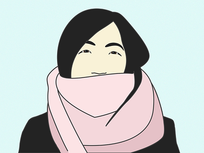 Lu asian china cute girl illustration light blue pink scarf simplistic vector