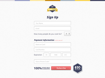 DishPop Signup and Payment Page food payment signup subscribe subscription ui web design