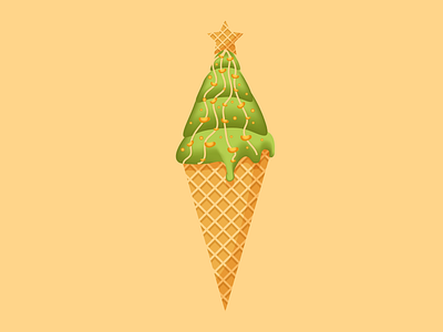 Christmas ice cream. christmas tree concept dessert flat green ice cream ice cream ill illustration logo snow cone snowflake topping winter