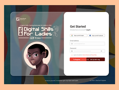 Digital Skills for Ladies - Login /Register page (UI/UX Design) branding design illustration logo minimal typography ui ux