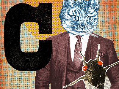 C Is For Cat cat cicada collage graphic design illustration texture typography vintage