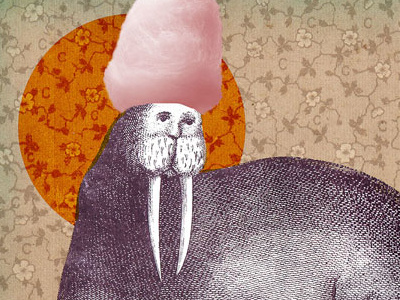 W Is For Walrus Dribble collage design illustration letterpress vintage walrus watermelon