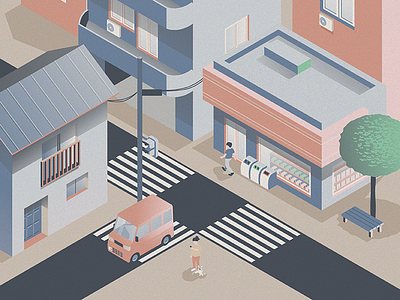 City Scene building car city illustration isometric japan texture tokyo train tree