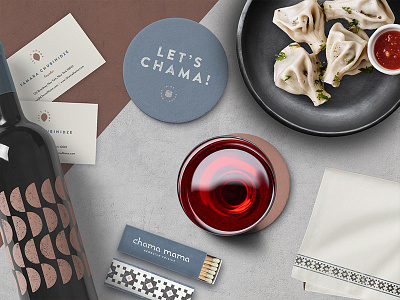 Chama Collateral alphabet bread cheese coasters drink dumplings food georgian logotype restaurant wine