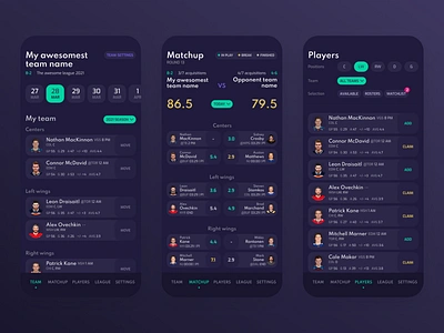 Design concept for a Fantasy Sport app app app design design fantasy sports graphic design hockey nhl ui