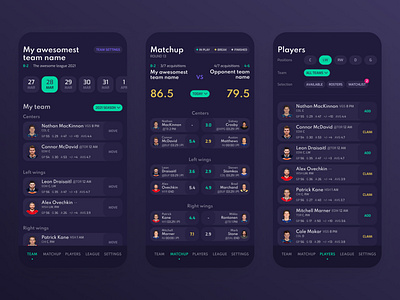 Design concept for a Fantasy Sport app