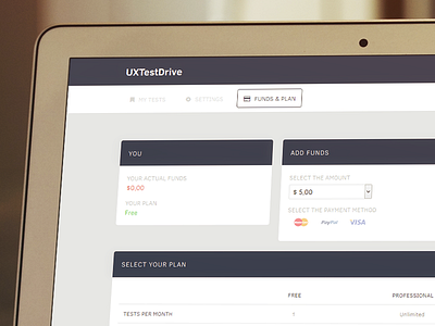 UXTestDrive's "Funds & Plan" page