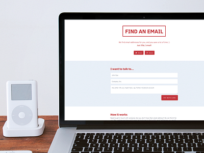 findan.email mockup email flat form mockup on website page red submit ui ux website white