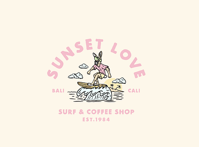 Sunset Love Surf & Coffee Shop animal art direction branding coffee graphic design illustration logo pink retro retrologo surf surfing vector vintage