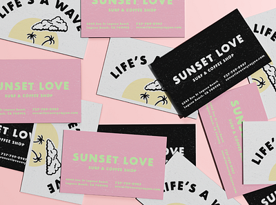 Sunset Love Surf & Coffee Shop art direction bold branding businesscard coffee graphic design illustration logo logodesign pink retro surf surfshop vintage