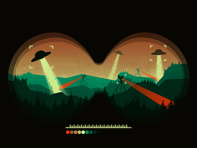 Invasion binocular forest game art illustration invasion ufos vector
