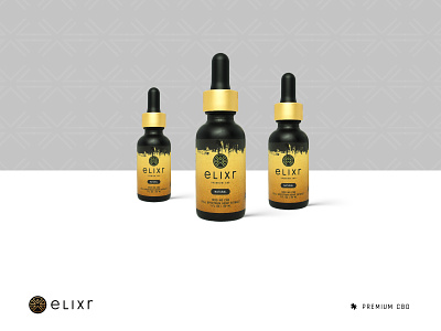 ELIXR CBD Tincture Label Mockup branding cannabis cbd design gold hemp label logo packaging tincture urban