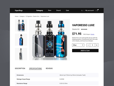 Vape Shop product page design online shop store ui ux vape web website