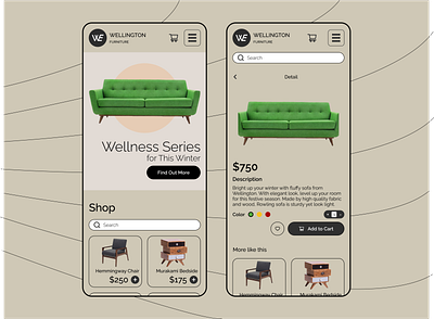 Furniture Store Mobile App app application brown design furniture mobile pastel retro shop store ui vintage