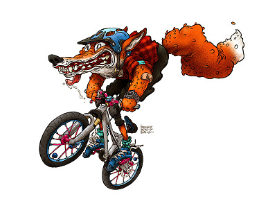 Crazy Fox 4x 4x animal character fox jump mountainbike mtb print red tshirtprint