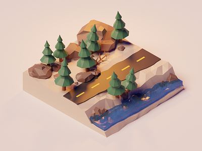 Sunset Forest 3d isometric