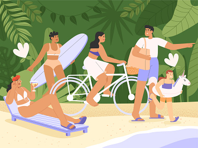 Summer vacation cartoon illustration character character illustration color design flat illustration illustration ocean sea summer travel vacation vector