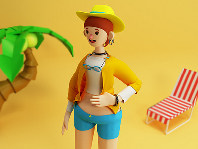 Beach Girl 3d 3d art 3d artist blender character design design design art digitalart illustration modeling render