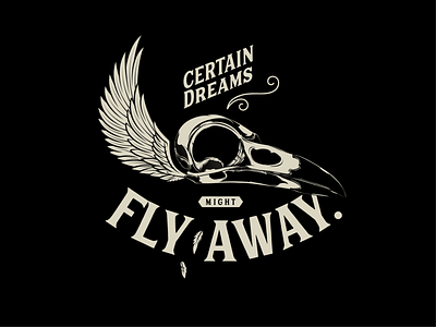 Fly Away black and white crest emblem illustration logo design skulls